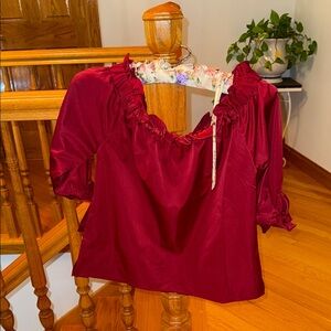 a'gaci Burgundy Ruffled Blouse